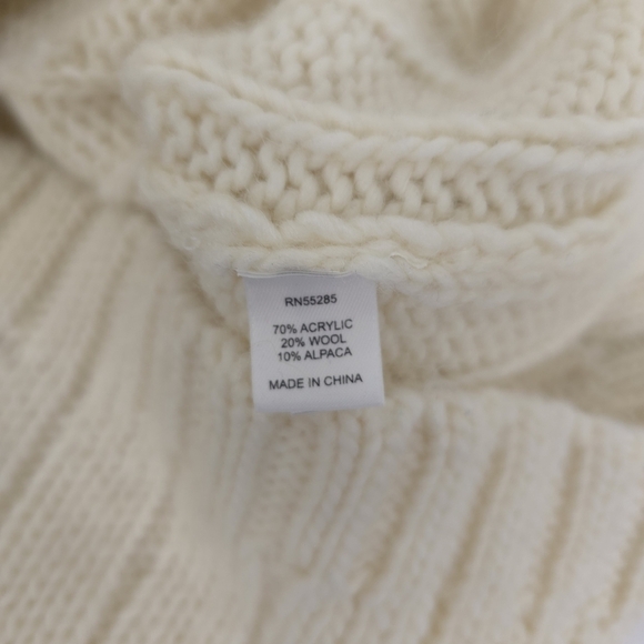 Express Cable Knit Cream Baby Doll Alpaca/wool Blend Hooded Sweater Size L - Picture 7 of 10